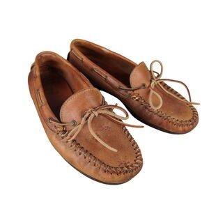 VTG Polo Ralph Lauren Brown Leather Whipstitched Moccasin Loafers Mens 9.5-10